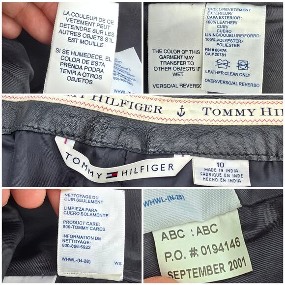 VTG Y2K Leather Pants Tommy Hilfiger Size 10 Black Straight Leg Vintage Piece - Picture 4 of 11
